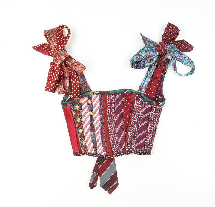 Handmade Multicoloured Silk Cropped Tie Strap Blouse for Women - Size S