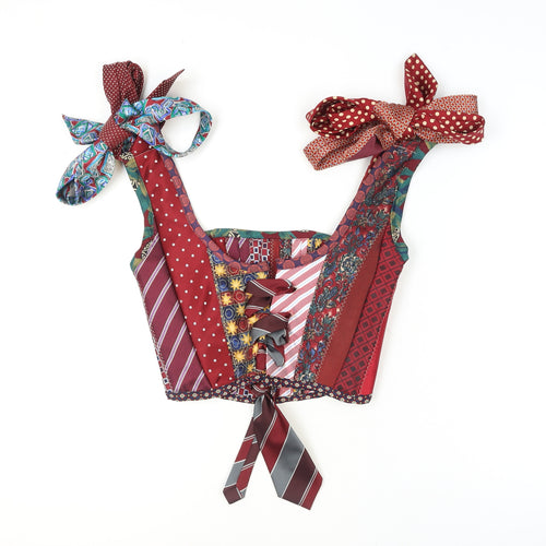 Handmade Multicoloured Silk Cropped Tie Strap Blouse for Women - Size S