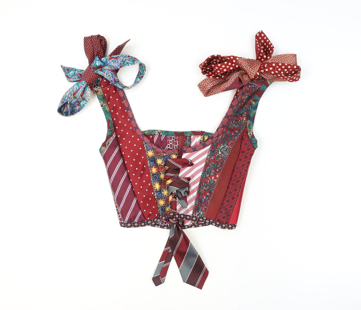 Handmade Multicoloured Silk Cropped Tie Strap Blouse for Women - Size S