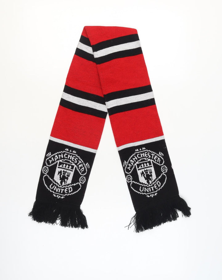 Manchester United Men Red Black Knit Scarf with Fringe - Football Fan Accessory