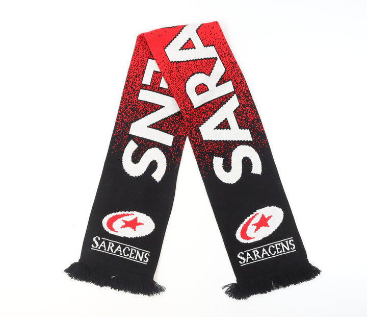 Saracens Men’s Black Acrylic Knit Football Scarf with Fringe Trim