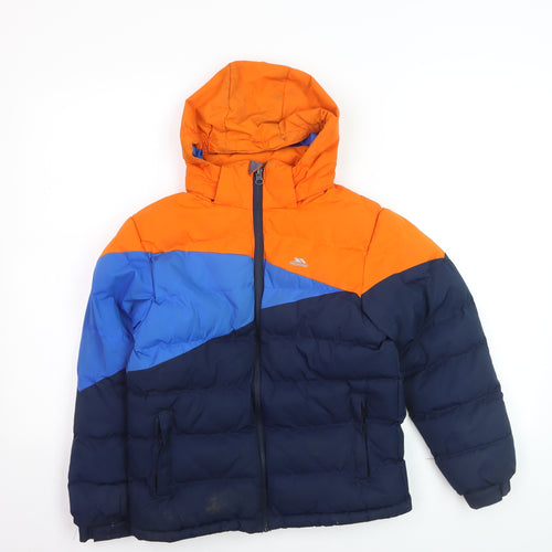 Trespass Boys Orange Blue Colourblock Hooded Puffer Jacket 9-10 Years Waterproof