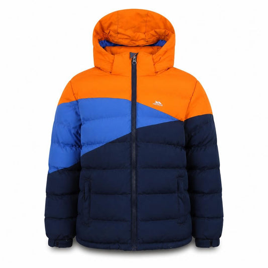 Trespass Boys Orange Blue Colourblock Hooded Puffer Jacket 9-10 Years Waterproof