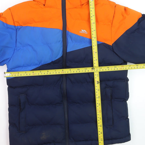 Trespass Boys Orange Blue Colourblock Hooded Puffer Jacket 9-10 Years Waterproof