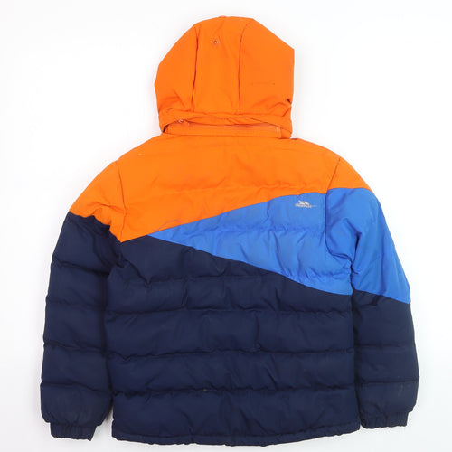 Trespass Boys Orange Blue Colourblock Hooded Puffer Jacket 9-10 Years Waterproof