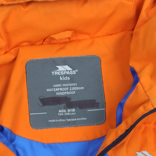Trespass Boys Orange Blue Colourblock Hooded Puffer Jacket 9-10 Years Waterproof