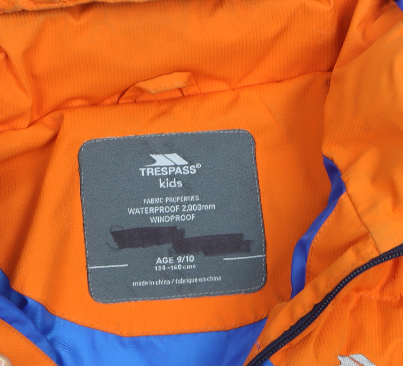 Trespass Boys Orange Blue Colourblock Hooded Puffer Jacket 9-10 Years Waterproof