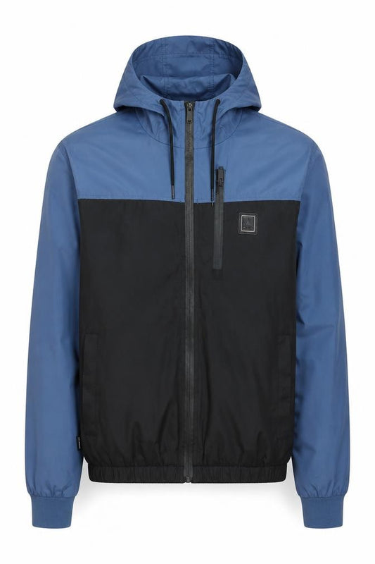 Front view of D-Rock Men's Blue Black Hooded Windbreaker Jacket XL