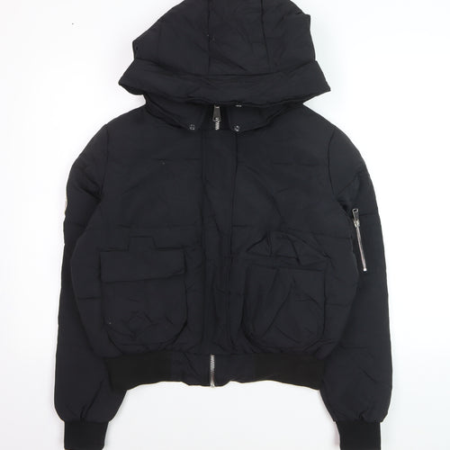 Boohoo Women's Black Hooded Puffer Jacket Size 8