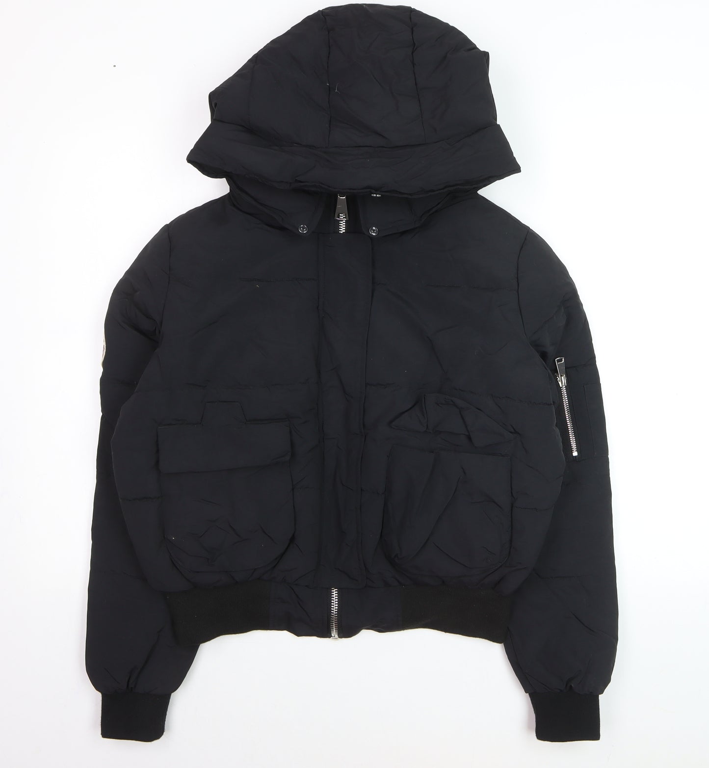 Boohoo Women's Black Hooded Puffer Jacket Size 8