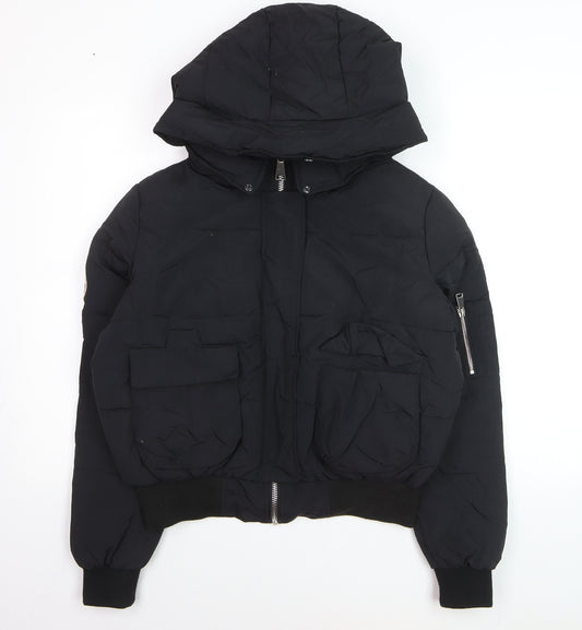 Boohoo Women's Black Hooded Puffer Jacket Size 8