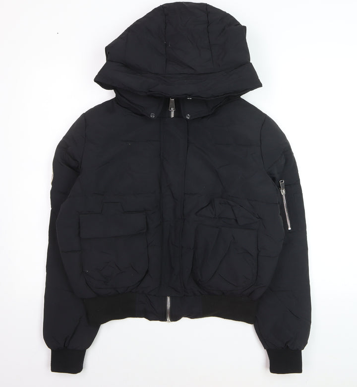 Boohoo Women's Black Hooded Puffer Jacket Size 8