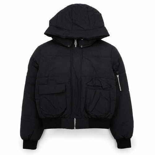 Boohoo Women's Black Hooded Puffer Jacket Size 8