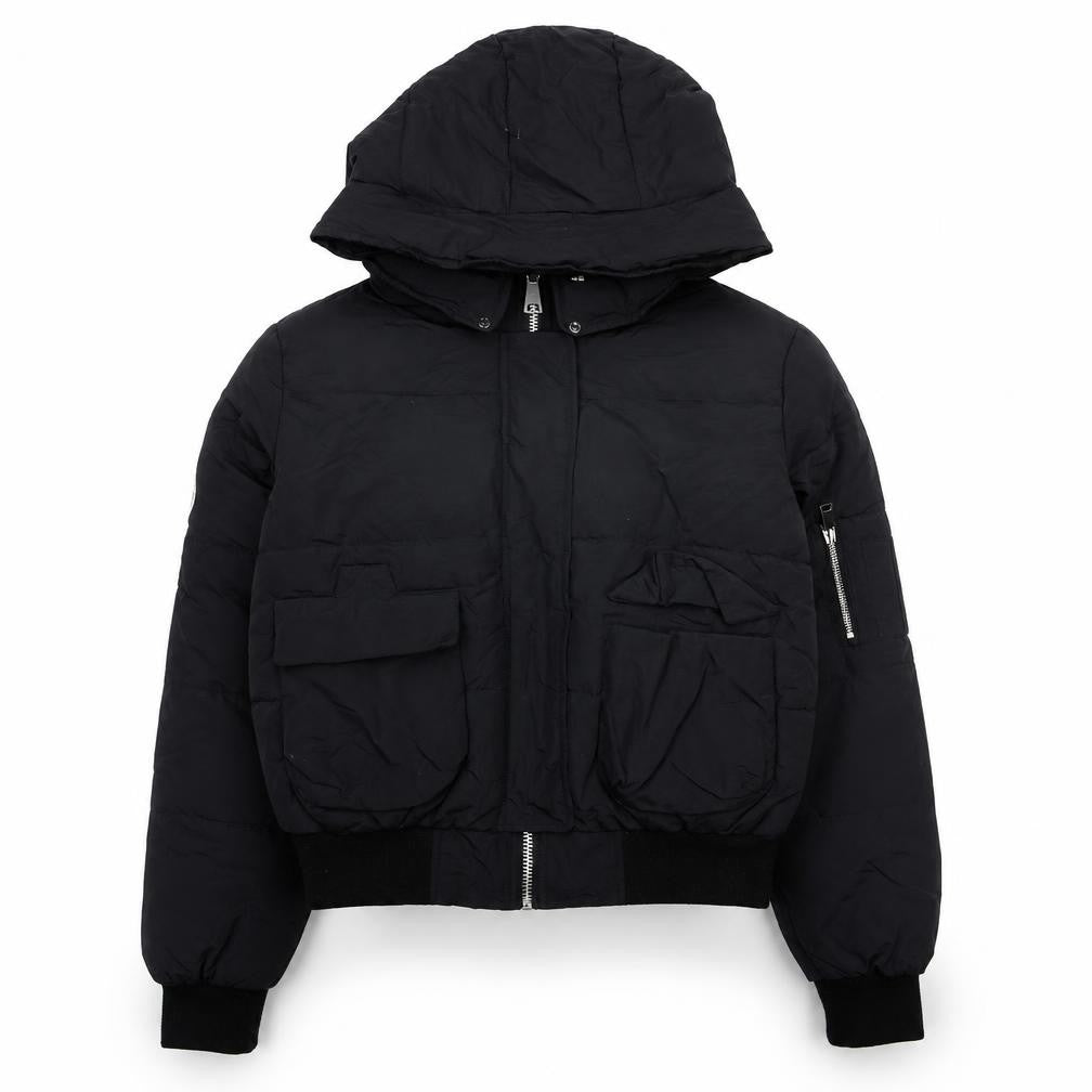 Boohoo Women's Black Hooded Puffer Jacket Size 8