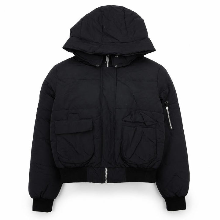 Boohoo Women's Black Hooded Puffer Jacket Size 8
