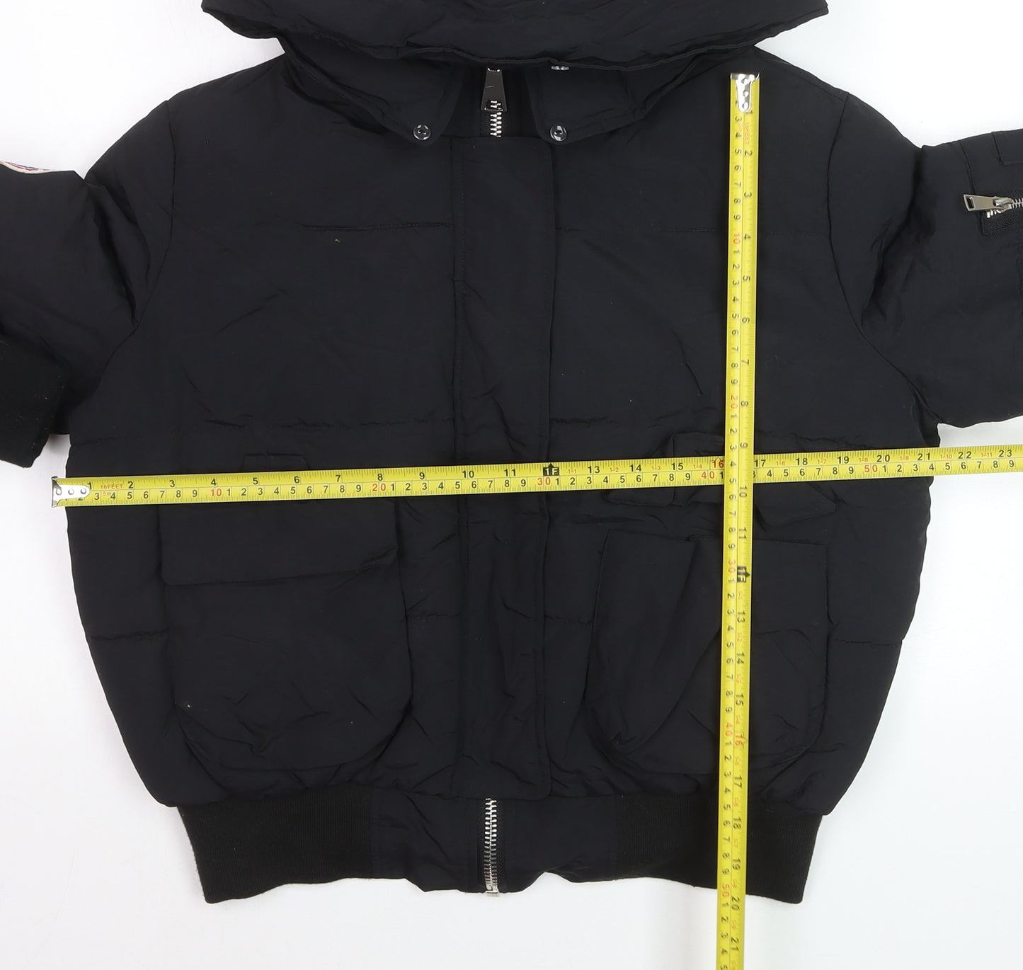 Boohoo Women's Black Hooded Puffer Jacket Size 8