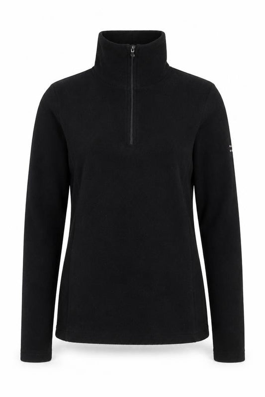 Front view of Poivre Blanc Women's Black Fleece Half Zip Pullover Sweatshirt M