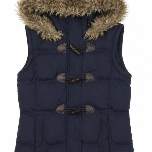 Denim Co. Women’s Blue Hooded Faux Fur Trim Padded Waistcoat Size 8