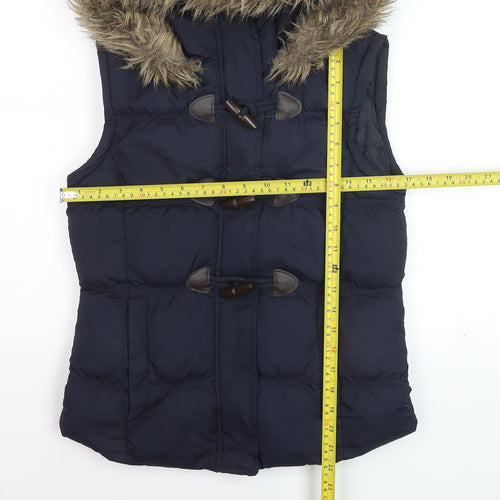 Denim Co. Women’s Blue Hooded Faux Fur Trim Padded Waistcoat Size 8