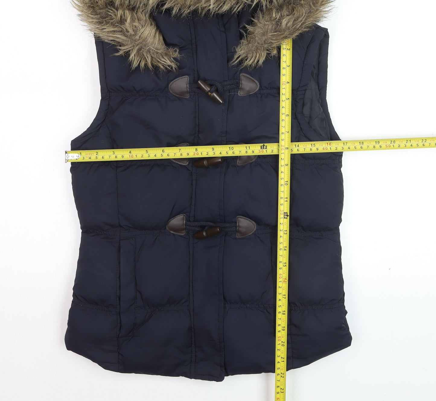 Denim Co. Women’s Blue Hooded Faux Fur Trim Padded Waistcoat Size 8