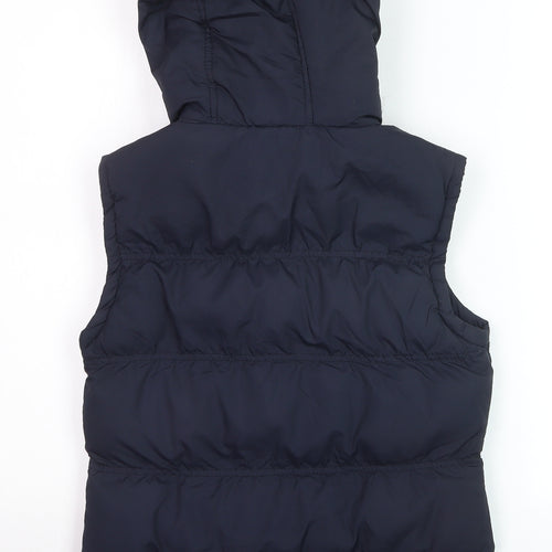 Denim Co. Women’s Blue Hooded Faux Fur Trim Padded Waistcoat Size 8