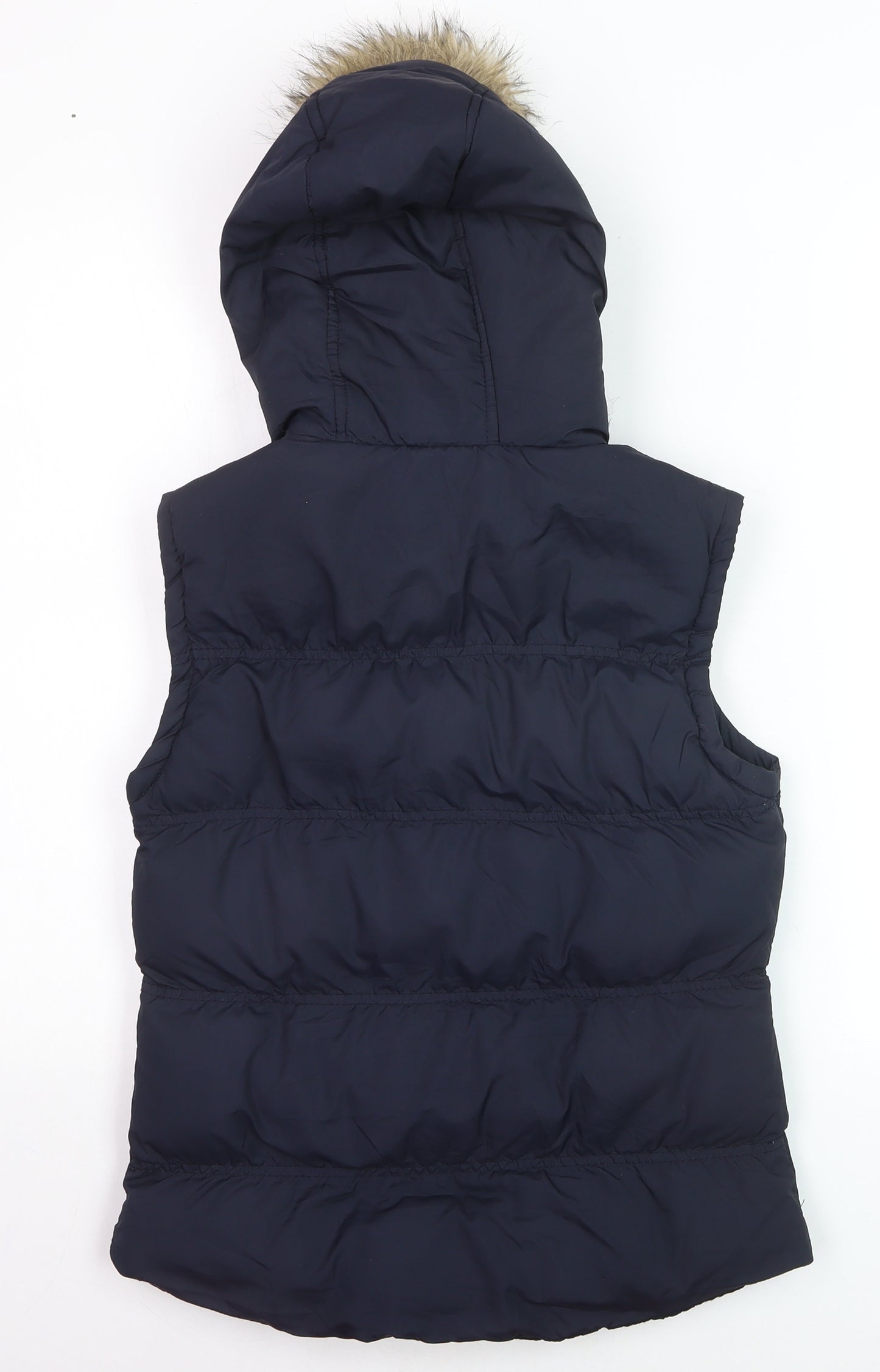 Denim Co. Women’s Blue Hooded Faux Fur Trim Padded Waistcoat Size 8