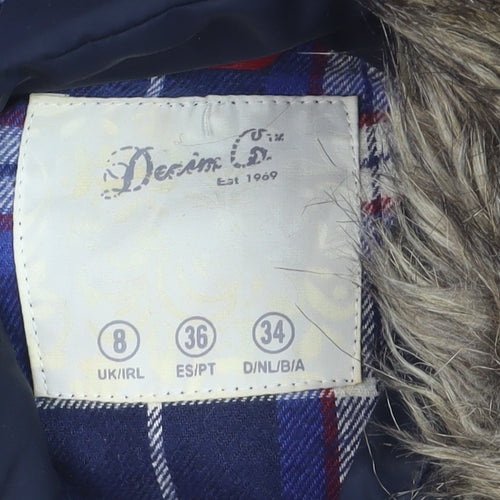 Denim Co. Women’s Blue Hooded Faux Fur Trim Padded Waistcoat Size 8