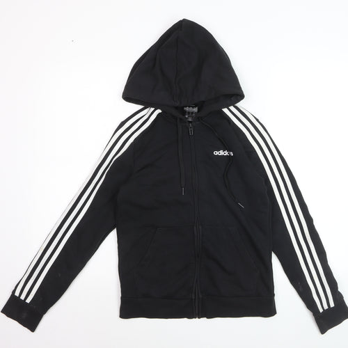 Adidas Women's Black Track Jacket Size 8 Hooded Full Zip Cotton Blend