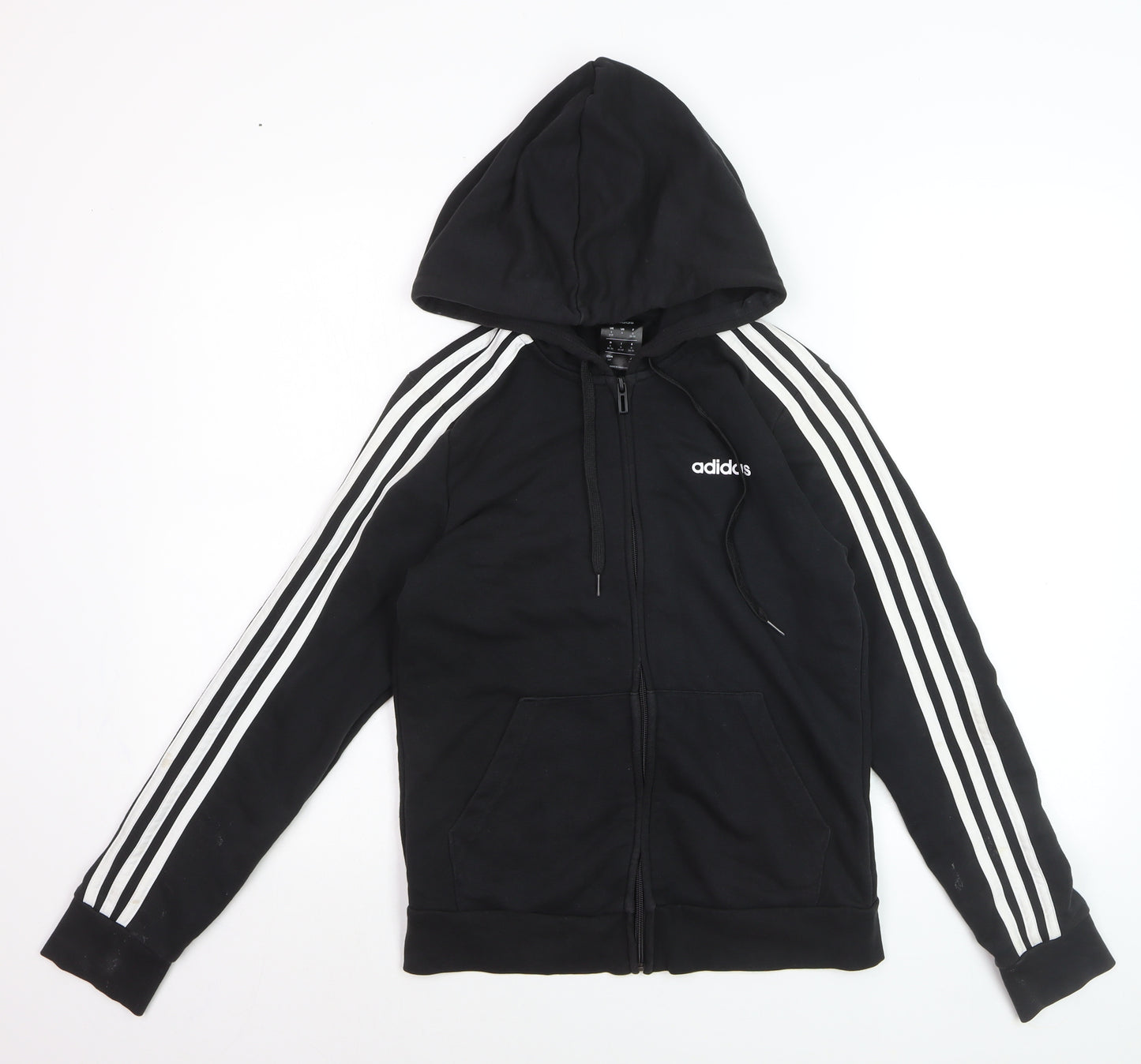 Adidas Women's Black Track Jacket Size 8 Hooded Full Zip Cotton Blend