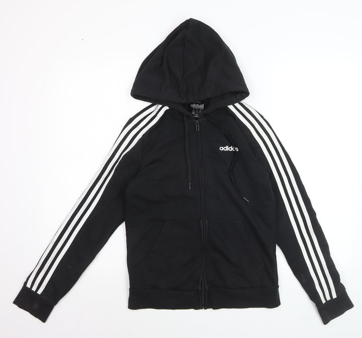 Adidas Women's Black Track Jacket Size 8 Hooded Full Zip Cotton Blend