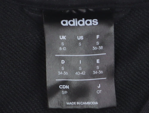 Adidas Women's Black Track Jacket Size 8 Hooded Full Zip Cotton Blend