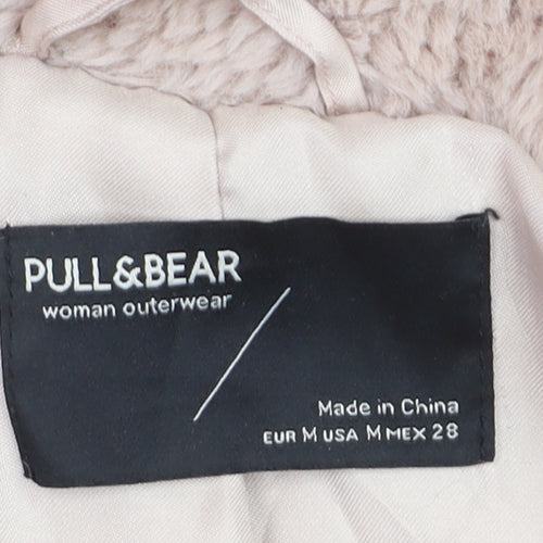 Pull & Bear Women Beige Faux Fur Zip Short Jacket Size 12