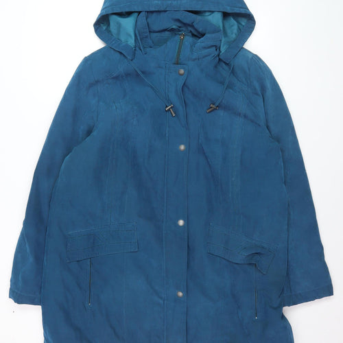 Bm Collection Women’s Blue Hooded Parka Coat Size M Long Lined