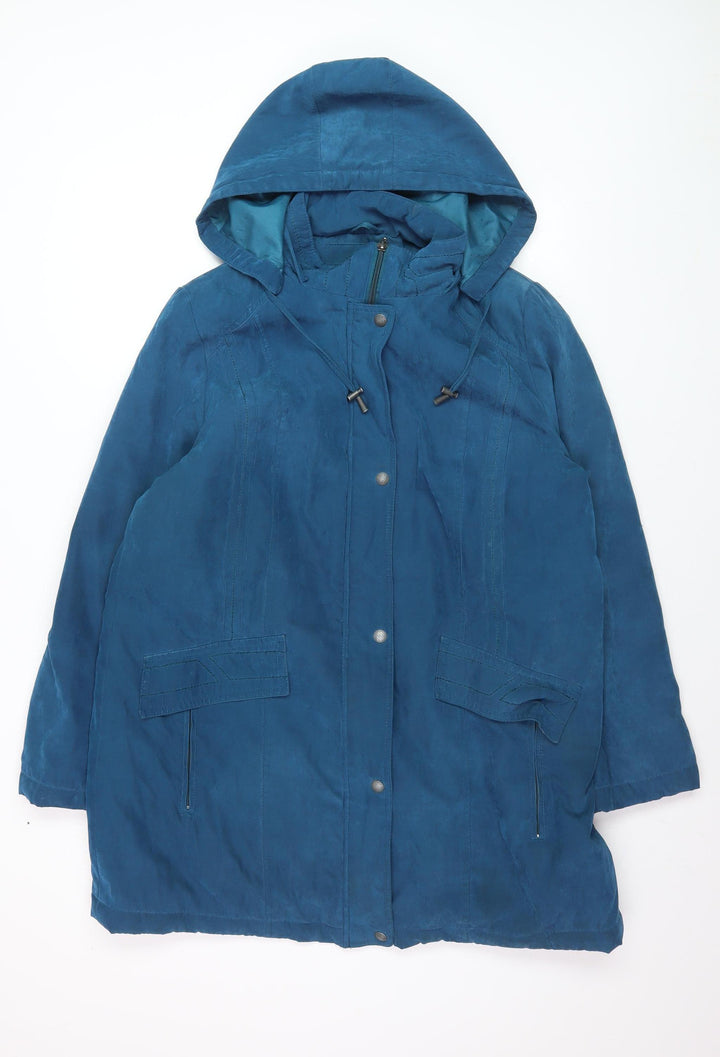 Bm Collection Women’s Blue Hooded Parka Coat Size M Long Lined