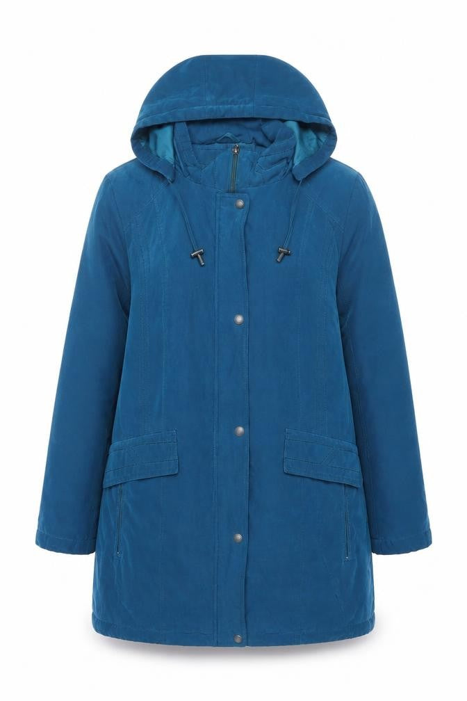Bm Collection Women’s Blue Hooded Parka Coat Size M Long Lined