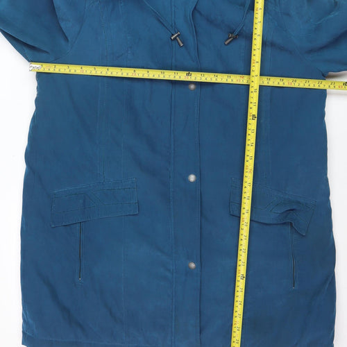 Bm Collection Women’s Blue Hooded Parka Coat Size M Long Lined