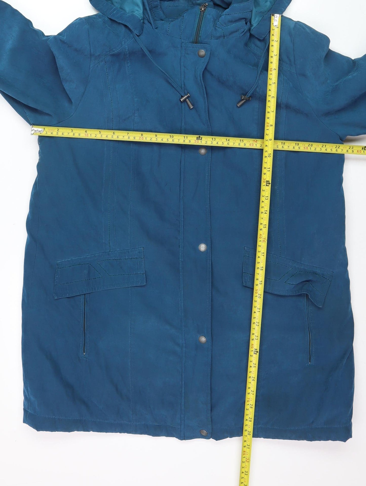 Bm Collection Women’s Blue Hooded Parka Coat Size M Long Lined