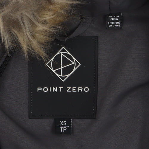 Point Zero Women's Grey XS Long Puffer Coat with Faux Fur Hood
