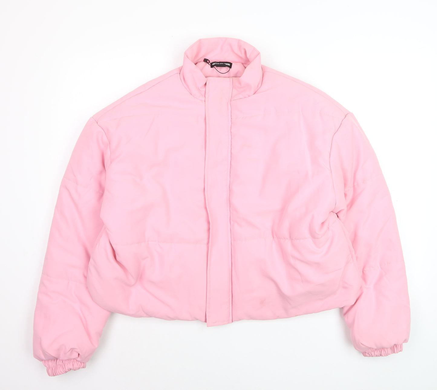 PrettyLittleThing Women's Pink Cropped Puffer Jacket Size 12