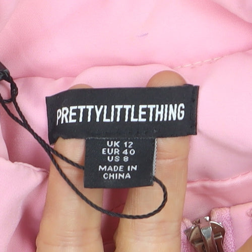 PrettyLittleThing Women's Pink Cropped Puffer Jacket Size 12