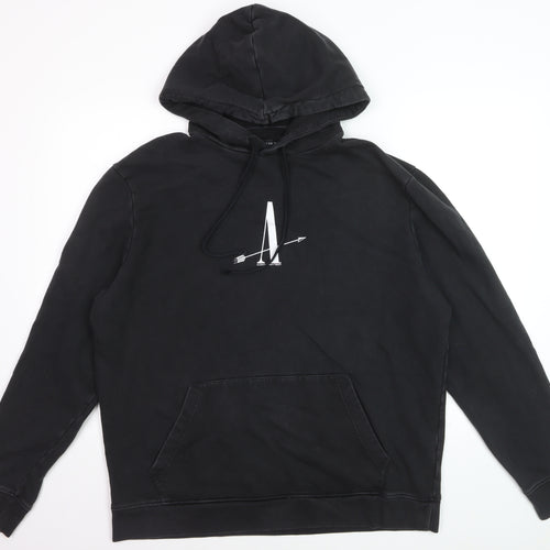 AllSaints Men Black Medium Pullover Hoodie Graphic Cotton