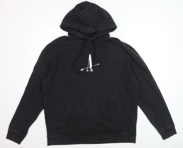 AllSaints Men Black Medium Pullover Hoodie Graphic Cotton