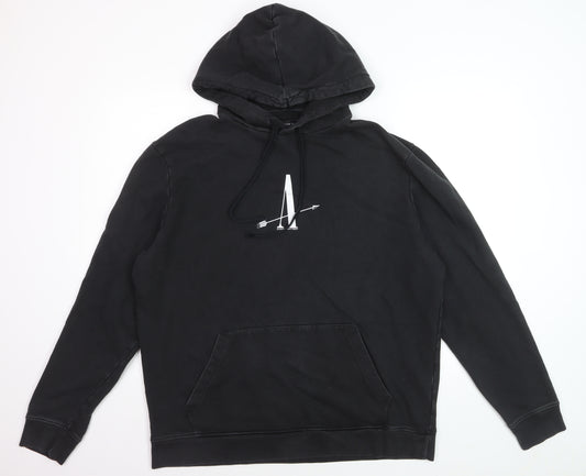 AllSaints Men Black Medium Pullover Hoodie Graphic Cotton