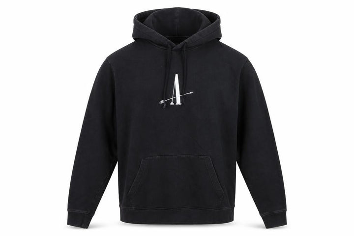AllSaints Men Black Medium Pullover Hoodie Graphic Cotton