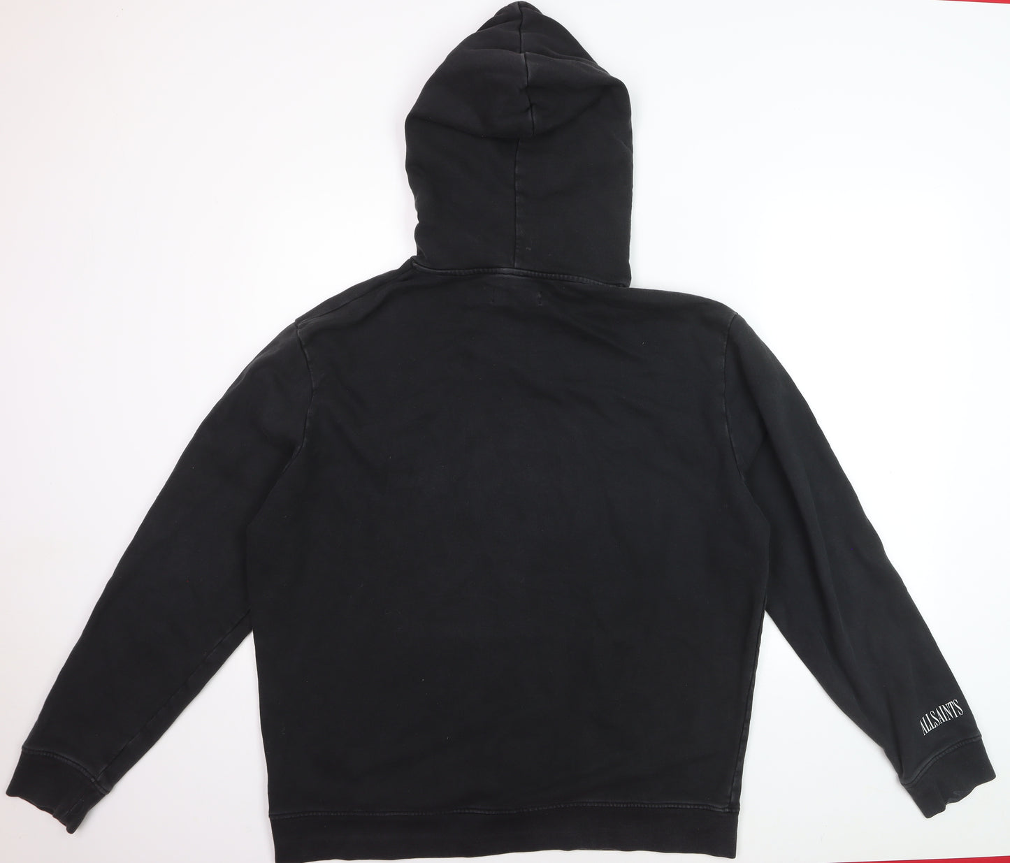 AllSaints Men Black Medium Pullover Hoodie Graphic Cotton