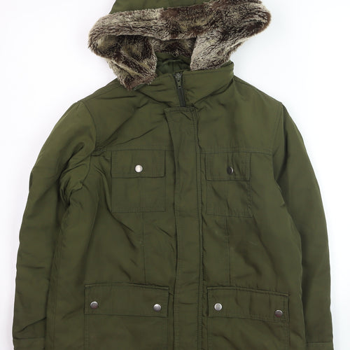 Gap Kids Boys Green Faux Fur Hooded Parka Coat L Winter Warm