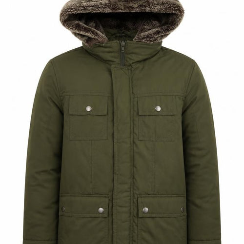 Gap Kids Boys Green Faux Fur Hooded Parka Coat L Winter Warm