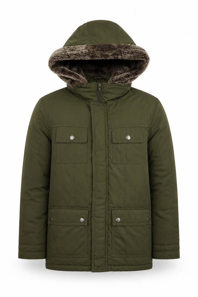 Gap Kids Boys Green Faux Fur Hooded Parka Coat L Winter Warm