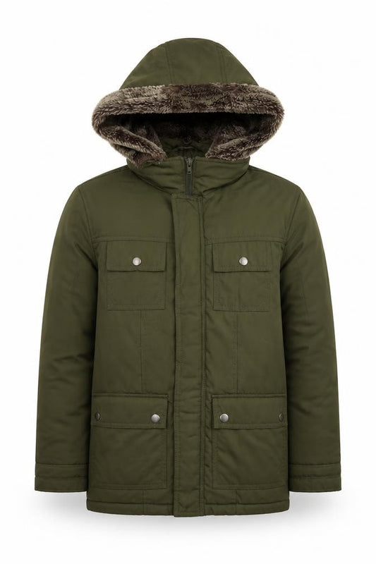 Gap Kids Boys Green Faux Fur Hooded Parka Coat L Winter Warm