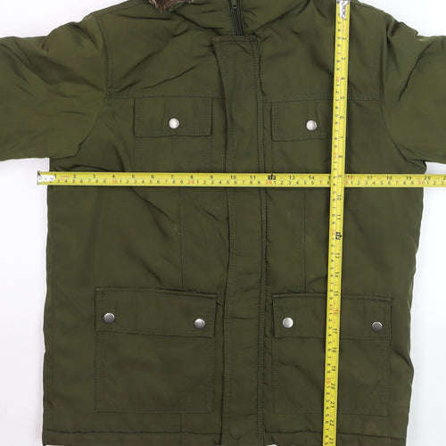 Gap Kids Boys Green Faux Fur Hooded Parka Coat L Winter Warm
